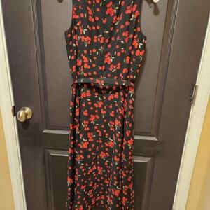 Talbots Dress black with cherry design. Size 6P